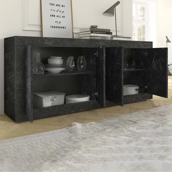 Madia 207x86cm moderna 4 ante effetto marmo nero Eternity