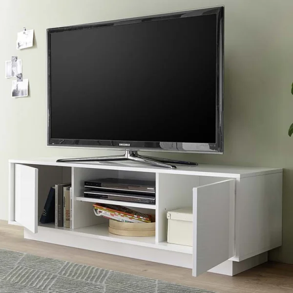 Mobile porta tv 2 ante soggiorno 139x44cm bianco lucido Spirit