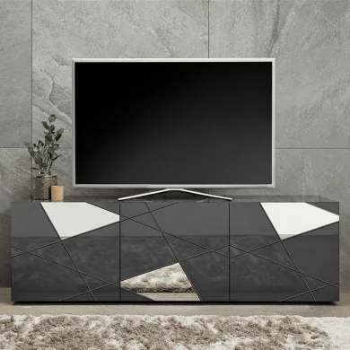 Mobile porta tv 181x57cm grigio lucido specchio con serigrafia Olimpo