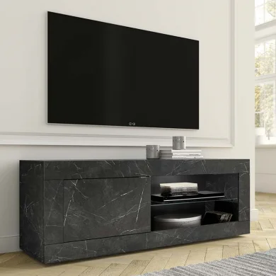 Mobiletto porta tv moderno 140x56cm effetto marmo nero Eternity