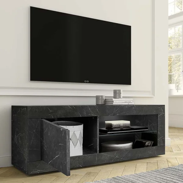 Mobiletto porta tv moderno 140x56cm effetto marmo nero Eternity