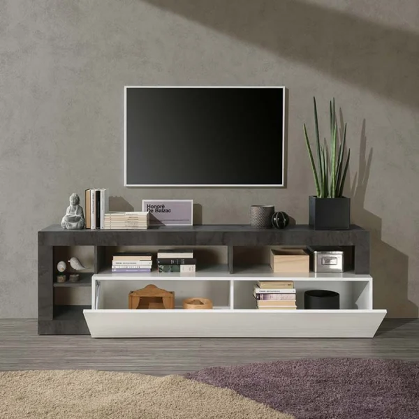 Mobile porta tv 184x58cm moderna bianco lucido ossido Invictus