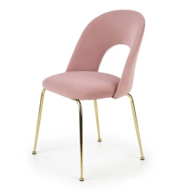 Sedia moderna in velluto rosa con gambe acciaio oro Jamila