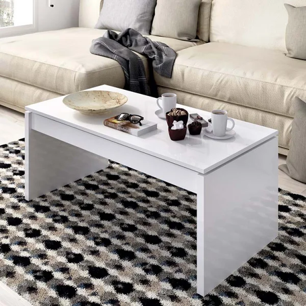 Tavolino da salotto contenitore 102x50cm design moderno bianco lucido Paris