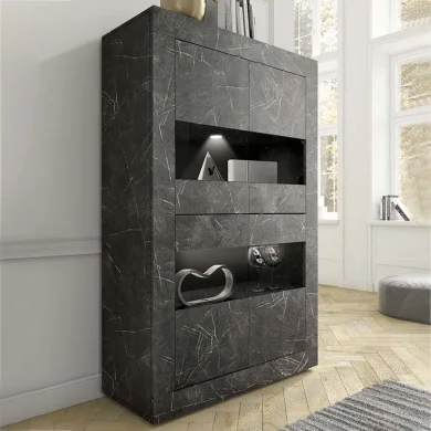 Vetrinetta 102x162cm 4 ante soggiorno effetto marmo nero Eternity