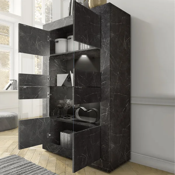 Vetrinetta 102x162cm 4 ante soggiorno effetto marmo nero Eternity