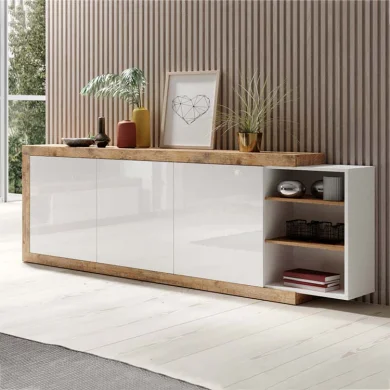 Credenza 220x86cm moderna bianco lucido rovere 3 ante Aria