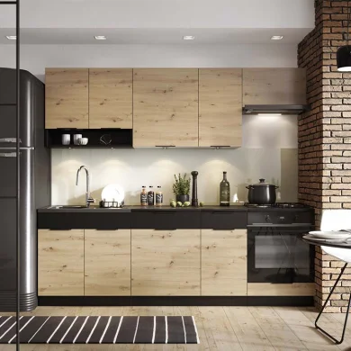 Cucina moderna componibile lineare 240cm quercia nero Terry 1