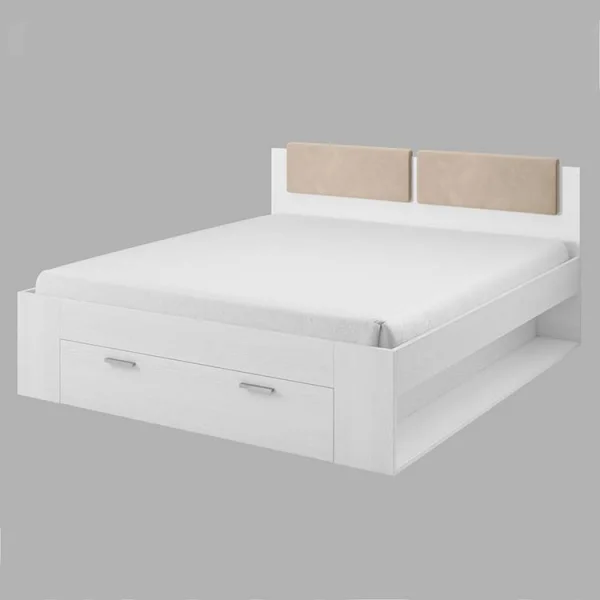 Letto 140x200cm alla francese con cassettone pino bianco beige Cortina