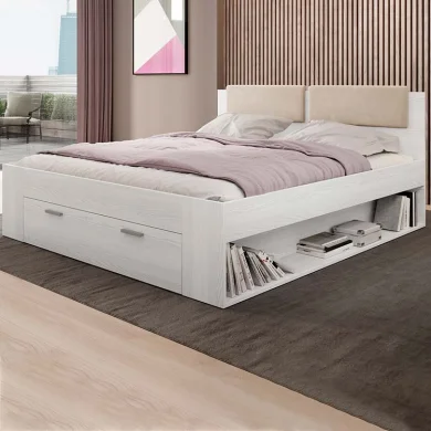 Letto 160x200cm matrimoniale con cassettone pino bianco Cortina