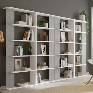 Libreria moderna 360x180cm parete soggiorno bianco opaco cemento Agatha
