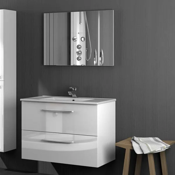 Mobile bagno con specchio 80x145cm bianco lucido Elton