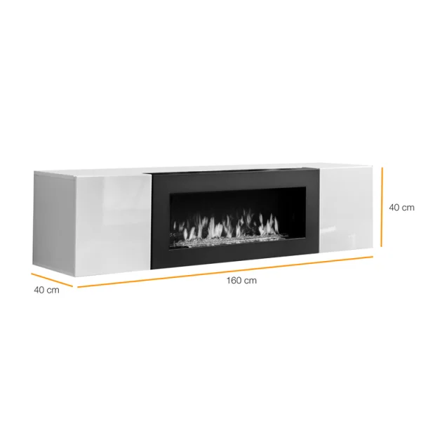 Pensile sospeso con biocamino 160x40cm bianco opaco nero lucido Ignis Gihome®