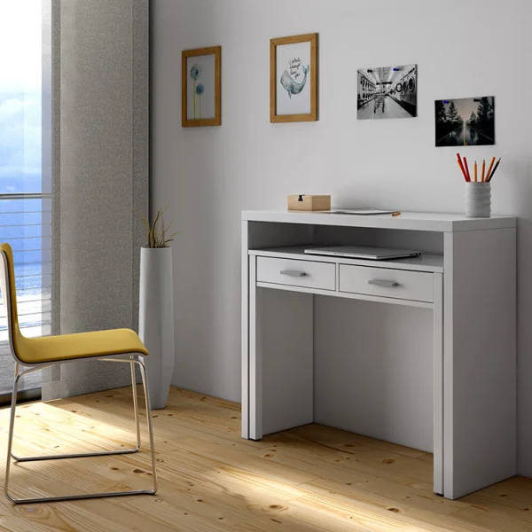 Scrivania consolle ingresso moderna 99x87cm bianco opaco Anastasia