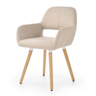 Sedia imbottita in tessuto beige con gambe in legno rovere Irina