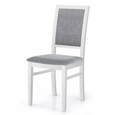 Sedia imbottita in tessuto grigio con gambe in legno di faggio bianco Olivia