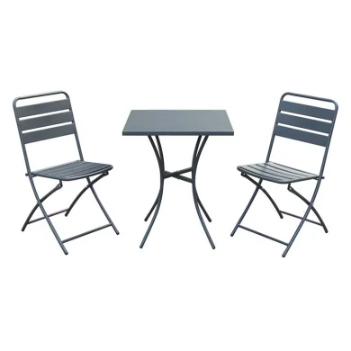 Set tavolo da giardino + 2 sedie pieghevoli acciaio antracite Liliana