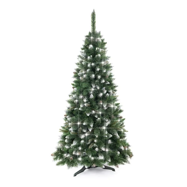 Albero di Natale pino addobbato 150cm verde effetto argento Glitter