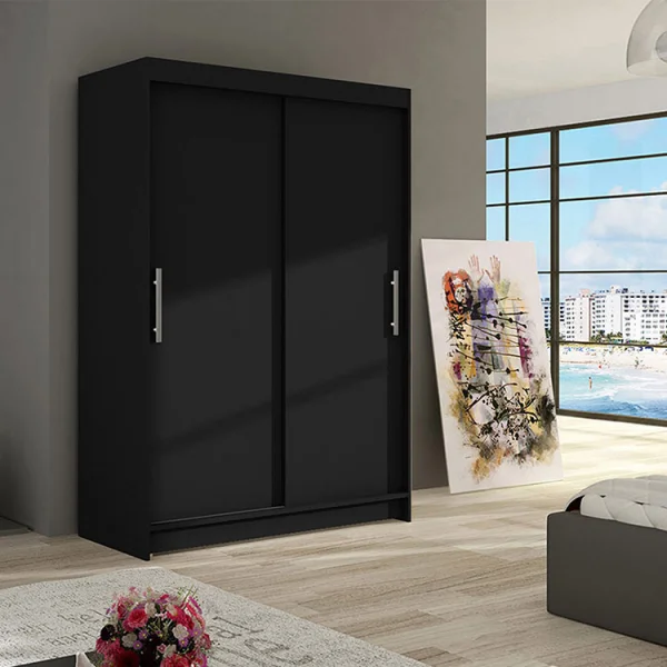 Armadio 120x200cm moderno 2 ante scorrevoli nero Tancredi