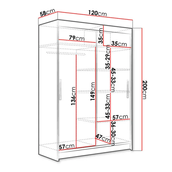 Armadio 120x200cm moderno 2 ante scorrevoli nero Tancredi