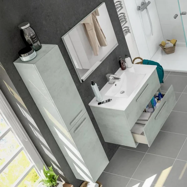 Arredo bagno sospeso con specchio completo cemento bianco Oscar