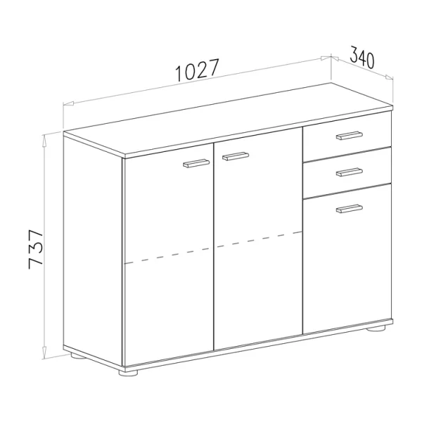 Credenza 103x34cm moderna 3 ante 2 cassetti rovere bianco Ajed