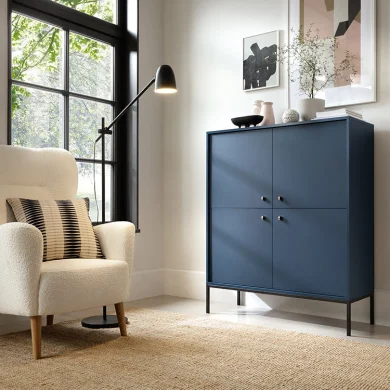 Credenza alta 104x125cm 4 ante soggiorno blu notte Glory