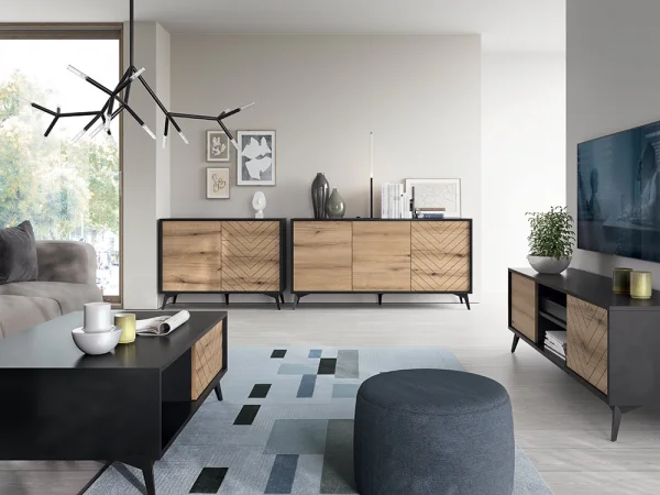 Credenza 104x77cm moderna 2 ante soggiorno quercia nero Becca