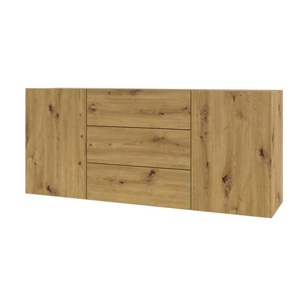 Credenza 140x63cm moderna 2 ante 3 cassetti rovere opaco Fusion