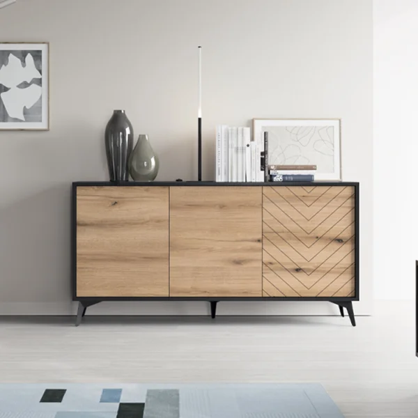 Credenza 154x77cm moderna 3 ante soggiorno quercia nero Becca