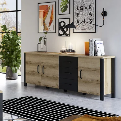 Credenza 192x79cm bassa 3 ante rovere nero Nebraska