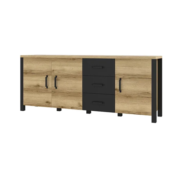 Credenza 192x79cm bassa 3 ante rovere nero Nebraska