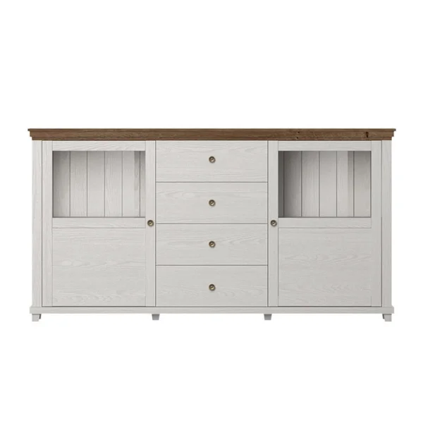 Credenza 181x93cm 2 ante 4 cassetti bianco frassinato rovere Texel