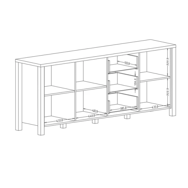 Credenza 192x79cm bassa 3 ante rovere scuro nero Nebraska