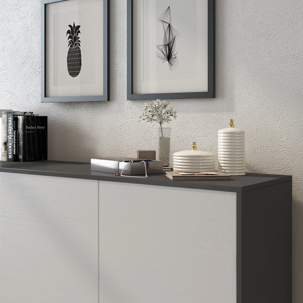 Credenza 154x72cm moderna 3 ante grafite bianco frassinato Divine