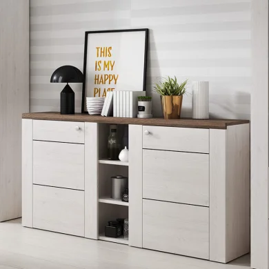 Credenza moderna 155x85cm pino bianco rovere 2 ante Paloma 2