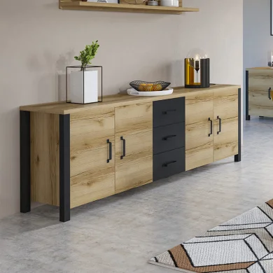 Credenza 220x79cm moderna 4 ante rovere nero Nebraska