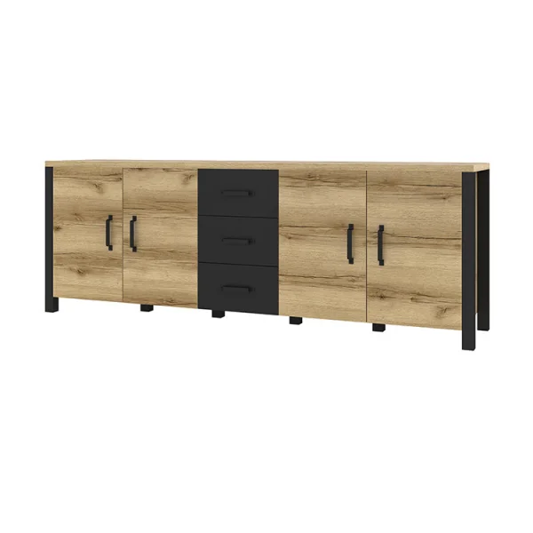 Credenza 220x79cm moderna 4 ante rovere nero Nebraska