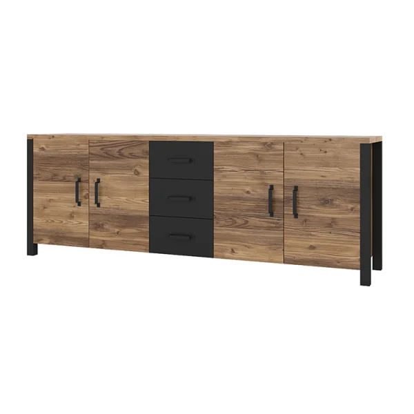 Credenza 220x79cm moderna 4 ante quercia nero opaco Nebraska