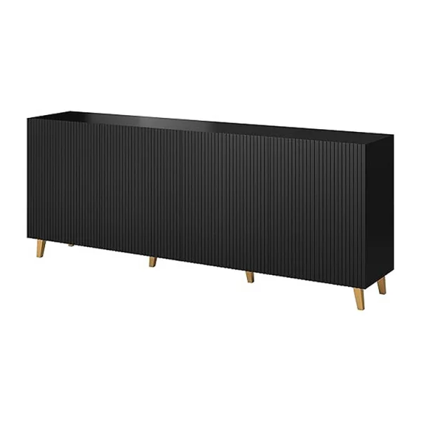 Credenza 201x83cm 4 ante decorate moderna nero opaco Susana