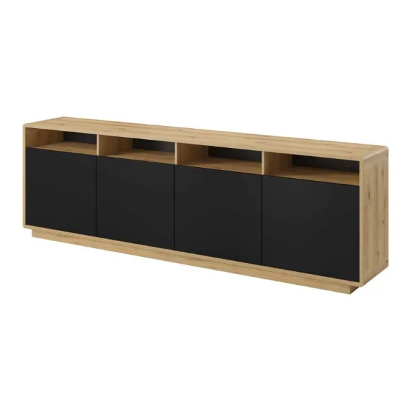 Credenza 238x75cm moderna 4 ante nero opaco rovere Esmond