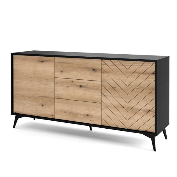 Credenza 154x77cm moderna con cassetti quercia nero Becca