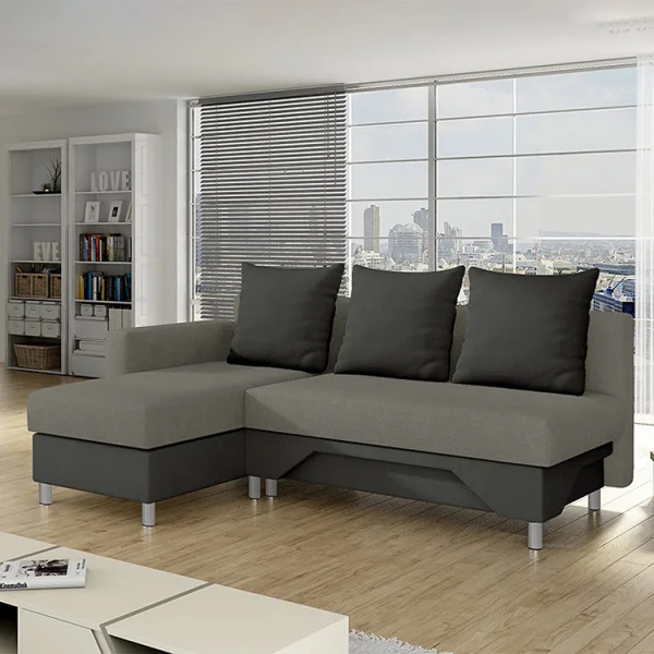 Divano letto angolare sinistra 3 posti 215cm grigio scuro e chiaro Aureliano