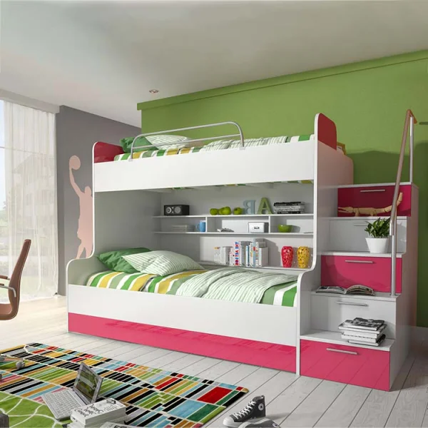 Letto a castello per bambini 254x120cm bianco rosa Enrico Gihome®