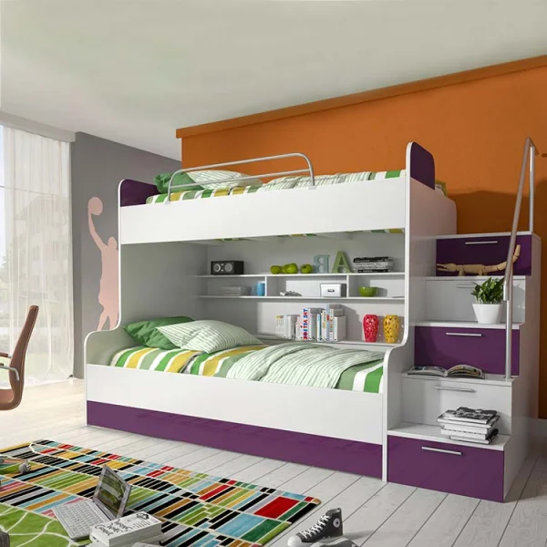 Letto a castello per bambini 254x120cm bianco viola Enrico Gihome®