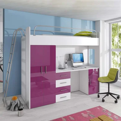 Letto a soppalco per bambini con armadio 204x86cm bianco viola Luca