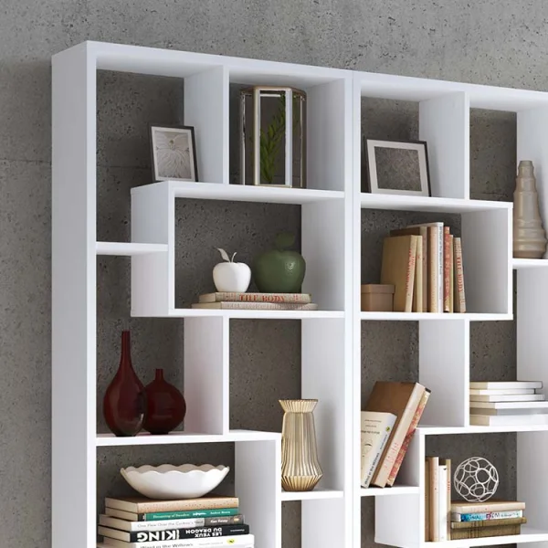 Libreria moderna parete soggiorno 274x161cm bianco frassinato Eliza