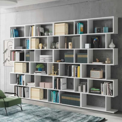 Libreria moderna parete soggiorno 320x192cm bianco lucido e opaco Square
