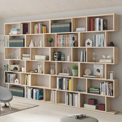 Libreria moderna parete soggiorno 320x192cm rovere chiaro Amira