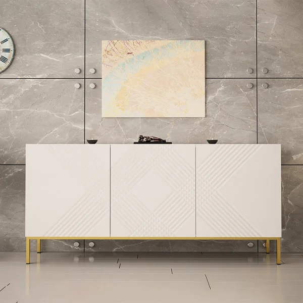 Madia moderna con frontale decorato 160x76cm bianco lucido Marisa